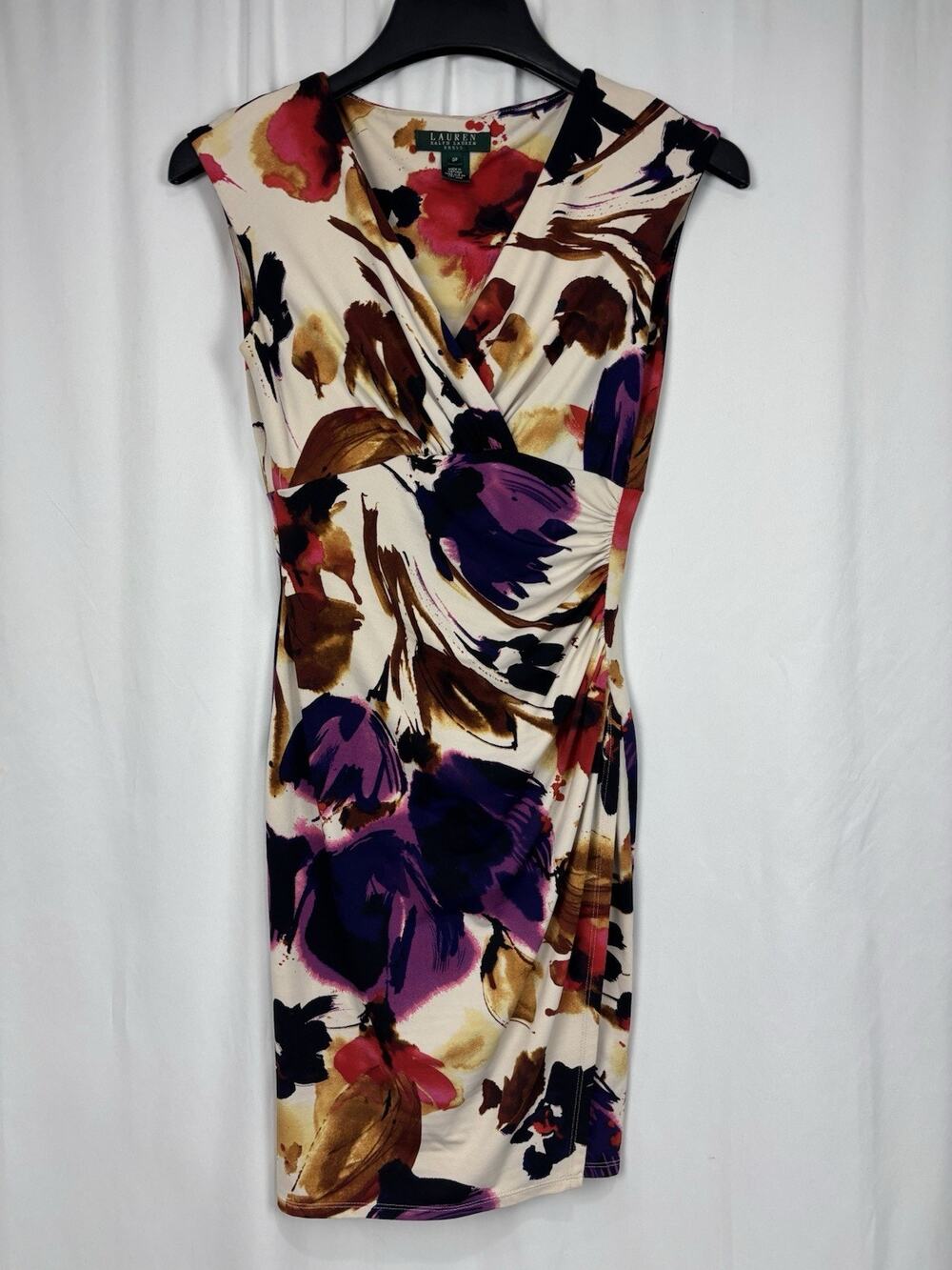 Lauren Ralph Lauren Floral Wrap Dress Sz 0P Bodycon Cocktail Cap Sleeve Stretch